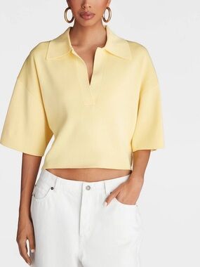 KBB by KAHLANA Women's Short Sleeve Boxy 'The Cropped Polo Sweater